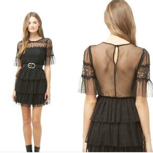 Forever21 black lace tiered dress Size S